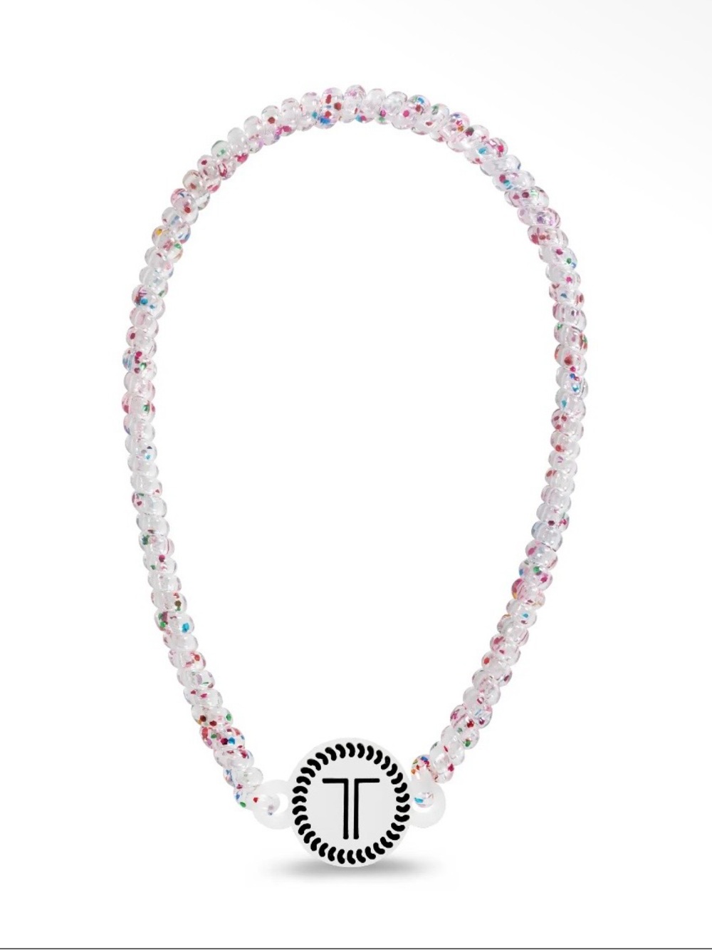 Clear Confetti Beaded Hair Necklace with Logo Medallion